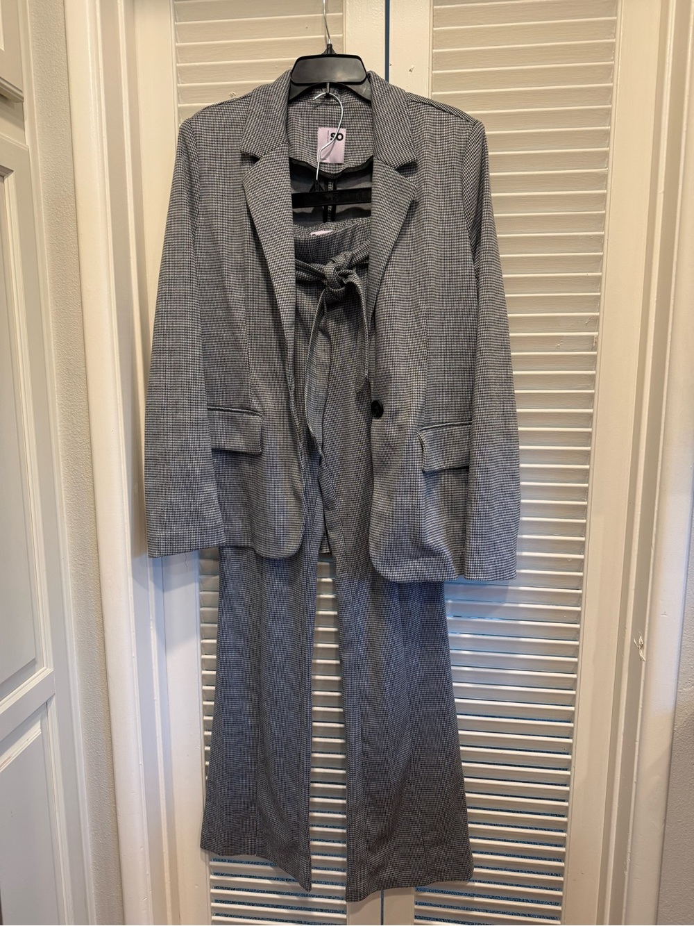 SO Gray houndstooth Blazer & Tie-Front Top Set NWT